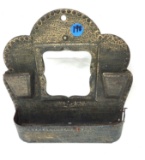 Antique tin comb and brush hanging wall pocket with mirror