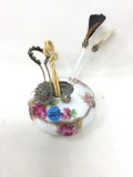 Vintage hand painted dish and hat pins