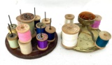 Antique thread holders and pin cushion