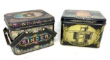 Two vintage singer sewing machine tins