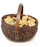 Vintage woven basket with children