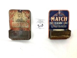 Two antique tin match holders