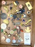 Vintage hat pins, money tokens, medals and more