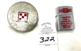 Creston Iowa Feed and Grain lighter and Purina snuff can top