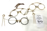 Antique spectacles, two with hair pin chains