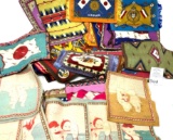 Antique felt and silk americana and other, pillow shams in a case