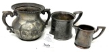 Antique metal vase, cup holder and creamer