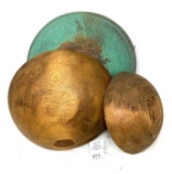 Three primitive wooden bowls