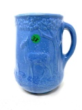 Vintage blue stoneware pitcher with deer