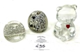 Three paperweights, One Fenton bear