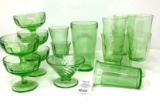 Vintage green depression glass sherbets and glasses