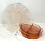 Vintage pink depression plate and divided plates