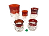 Antique red souvenir glass goblets and toothpick holders
