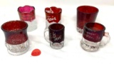 Antique red souvenir glass toothpick holders