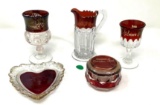 Five pieces of antique red souvenir glass