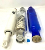 Three vintage glass rolling pins