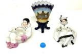 Two antique Germany porcelain figurine dishes and an Iowa State Capitol vase