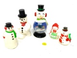 Five vintage plastic snowman