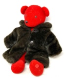 Red vintage North American Lauren Bearcall bear with fur coat