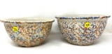 Two antique blue and rust spongeware mixing bowls