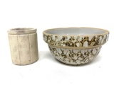 Antique spongeware crock bowl and WP Hartley Liverpool London crock