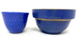 Antique Red Wing crock bowl and blue crock