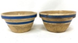 Two antique crock bowls with blue rings