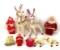 Vintage papier-mche Santa and plastic Santas and reindeer