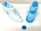 Vintage glass shoes - one blue and white slag glass, one blue