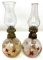 Two antique handpainted oil lamps