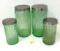 Four vintage green depression spice jars