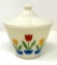 Vintage fire king tulips on ivory drippings jar
