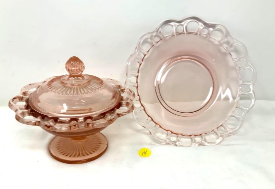 Two vintage pink depression dishes