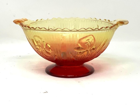 Antique Amberina Iris depression glass bowl