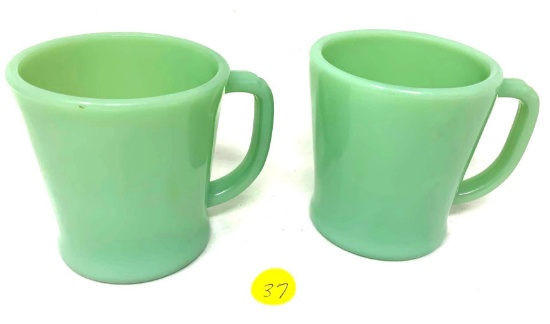 Two vintage jadeite fire king coffee cups
