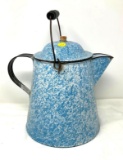 Antique blue and white enamel coffee pot