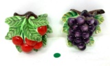 Vintage ceramic grape and cherry clusters wall pocket hangers