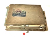 Antique scrapbook album with postcards and misc. cards (200+)