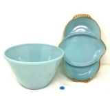 Vintage blue fire king bowl and divided plate with gold band