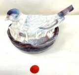 Vintage Hsinchu purple slag milk glass bird on nest