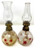Two antique handpainted oil lamps