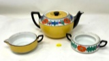 Vintage Moravian art hand painted tea pot, cream and sugar