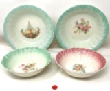 Four antique decorated bowls - 2 lg Homer Laughlin
