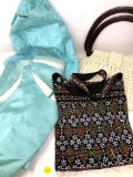 Vintage formal dress and jacket and two purses