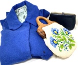 Vintage blue cape and two clutches