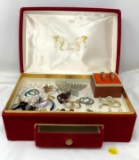 Vintage velvet jewel chest and assorted jewelry