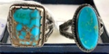 Two vintage turquoise ladies rings