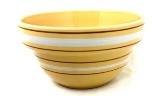 Vintage over and back yellow ware crock bowl with white and brown bands