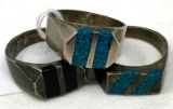 Three men?s rings - turquoise and onyx