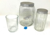 Antique spice containers and small glass